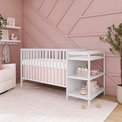 Dream On Me Synergy 3-in-1 Convertible Full-Size Baby Crib & Changer, White, Open Storage, GreenGuard Gold & JPMA, Pinewood, Converts to Day & Toddler Bed, 4 Mattress Heights, 1″ Changing Pad,