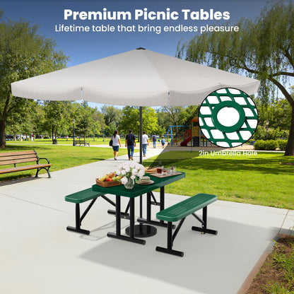 Sunnibety 4FT Metal Picnic Tables for Outdoors, Commercial Rectangular Picnic Table for Outside, Park, Campfield, Patio, Garden, Yard, Thermoplastic Coating, Surface Mounted, Green