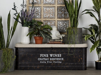 Deco 79 Metal Room Storage Bench Entryway Bench with Cream Burlap Top and Champagne Typography, Bench 48" x 16" x 17", Brown