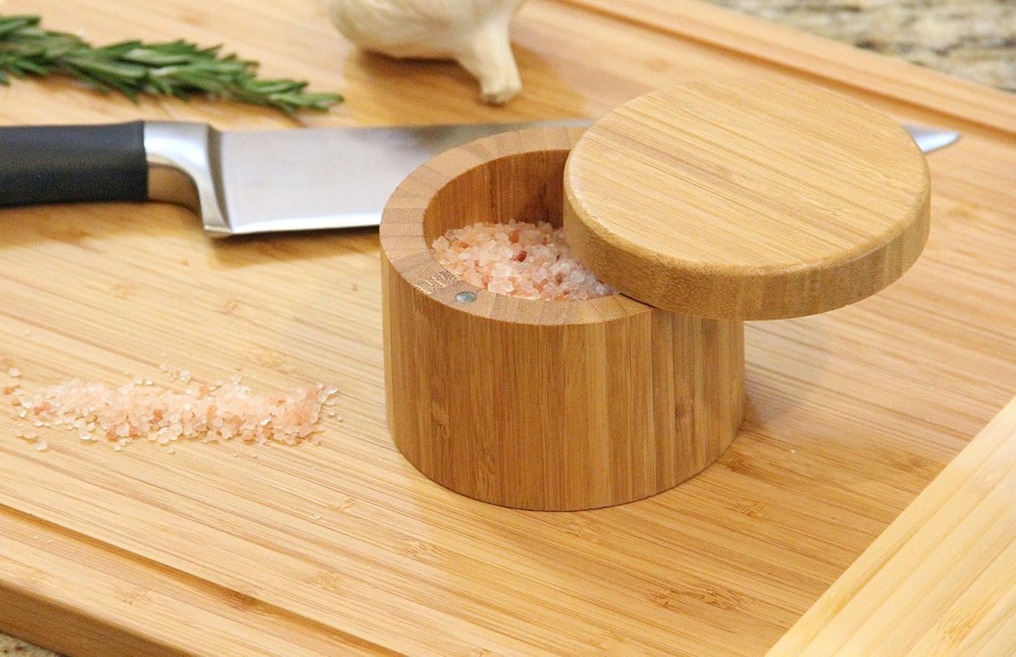 Round Bamboo Salt Box, Eco-Friendly, 100% Organic Bamboo, Professional-Grade Storage Container