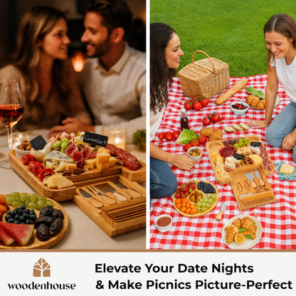 Bamboo Charcuterie Boards Gift Set - Meat and Cheese Tray with Utensils, Fruit Tray, and 2 Sauce Bowls Included - Bamboo Cheese Platter - House Warming Gifts New Home Couples & Family, Wedding Gifts