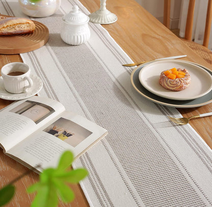 13 72 Inch Caflife Boho Table Runner Natural Stripe for Modern Farmhouse Coffee Table Decor, Rustic Woven Runner