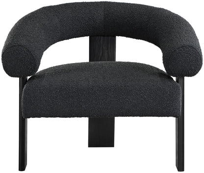 Meridian Furniture 497Black Winston Collection Mid-Century Modern Upholstered Accent Chair with Rich Boucle Fabric, Solid Wood Finished Legs, 35.5" W x 29" D x 30" H