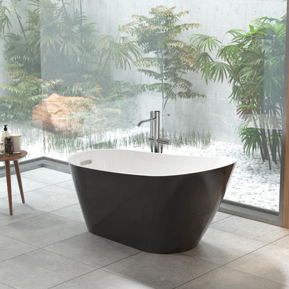 67" Acrylic Freestanding Bathtub, Black Exterior White Interior, Acrylic Stand Alone Tub with Chrome Drain, Spa Bath