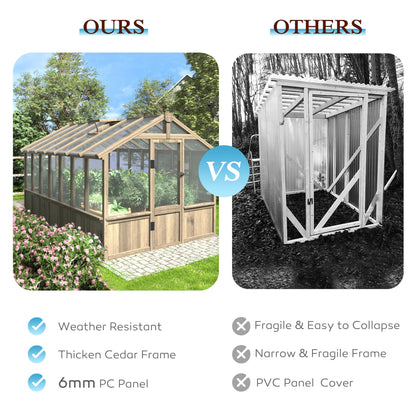 BlueWish 8x14FT Greenhouse, Greenhouses kit with Cedar Frame, Wood Greenhouse with Adjustable Vent, Lockable Door, Green House for Outside, Garden, Backyard,Light Brown Mocha