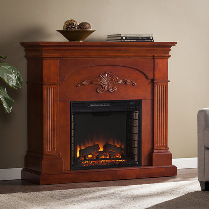 SEI Furniture - Sicilian Harvest Electric Fireplace - Mahogany - Transitional Design, Brown Glass and Wood - Ideal for Living Room, Bedroom (FE9277)