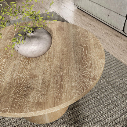 Furniture of America Lestara Modern Solid Wood 29-inch Round Coffee Table with Cone-Shaped Pedestal Base, Living Room Furniture for Small Space, Home Office, Oak