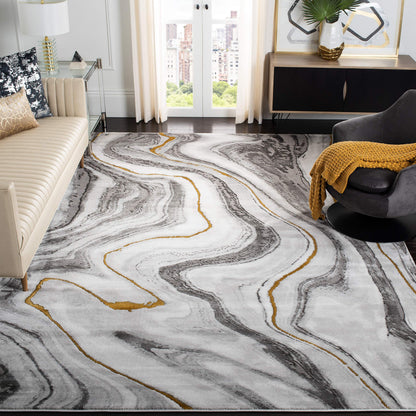 SAFAVIEH Craft Collection Area Rug - 11' Square, Grey & Gold, Modern Abstract Design, Non-Shedding & Easy Care, Ideal for High Traffic Areas in Living Room, Bedroom (CFT819F)