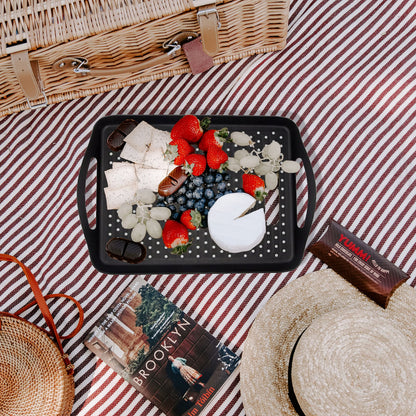 ECOIOU Non Slip Food Serving Tray with Handles, 2-Pack Rectangle Anti-Slip Non-Toxic Dishwasher Safe Tray for Snack Fruit Dessert Breakfast Drink,Black