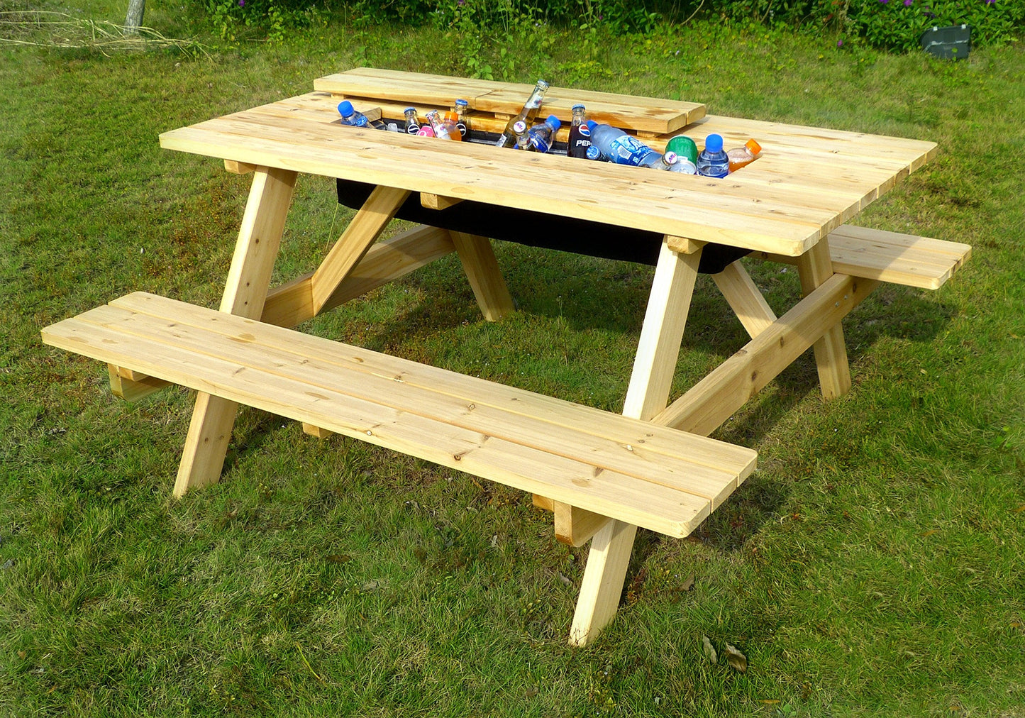 Merry Garden Cooler Wooden Picnic Table, Natural,Brown