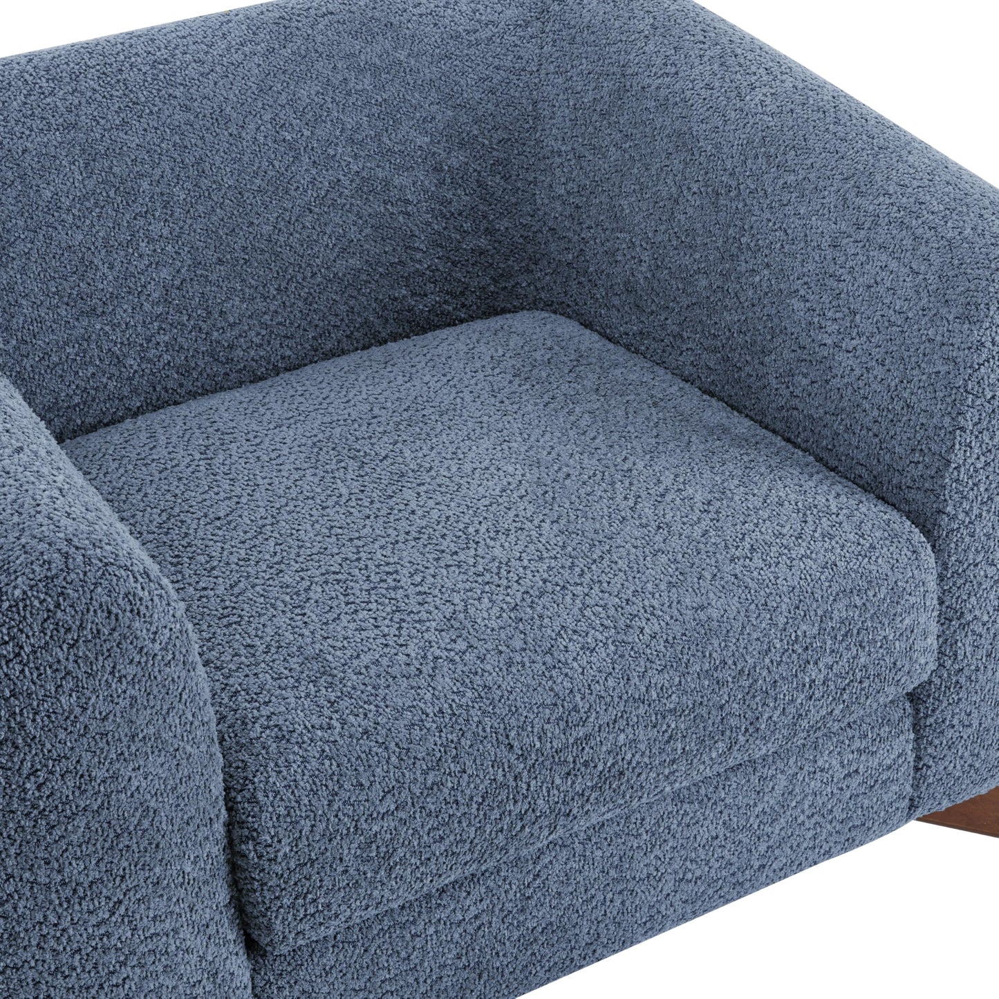 Christopher Knight Home Holly Modern Boucle Fabric Upholstered Club Chair for Living Room, Home Office, Apartment, Relaxing Chair with Removable Cushion and Birch Wood Legs, Blue + Walnut