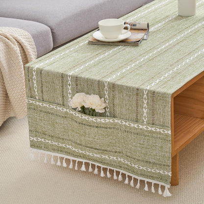 2471 Inches Rectangular Coffee Table Covers for Living Room Striped Embroidered Tablecloth Linen Coffee Table Cloth