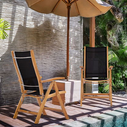 CHIC TEAK Teak Wood California Reclining Chair with Black Batyline Sling, Made from Solid A-Grade Teak Wood and Batyline