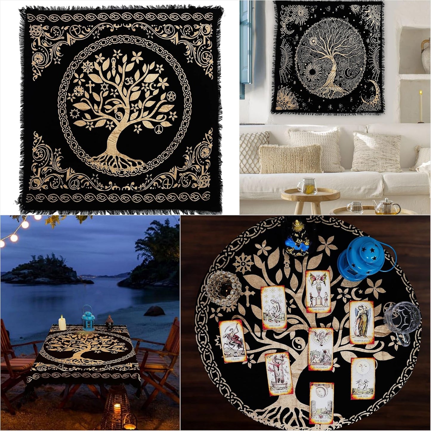 Indian Consigners Altar Cloth, 18" Square Celtic Tree of Life Wica Spread Decor for Tarot Witchery