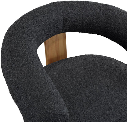 Meridian Furniture 496Black Winston Collection Mid-Century Modern Boucle Fabric Upholstered Accent Chair with Rich Black Boucle Fabric, Solid Wood Legs, Natural Finish, 35.5" W x 29" D x 30" H, Black