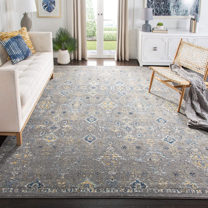 SAFAVIEH Evoke Collection Area Rug - 10' x 14', Dark Grey & Yellow, Boho Oriental Design, Non-Shedding & Easy Care, Ideal for High Traffic Areas in Living Room, Bedroom (EVK224G)