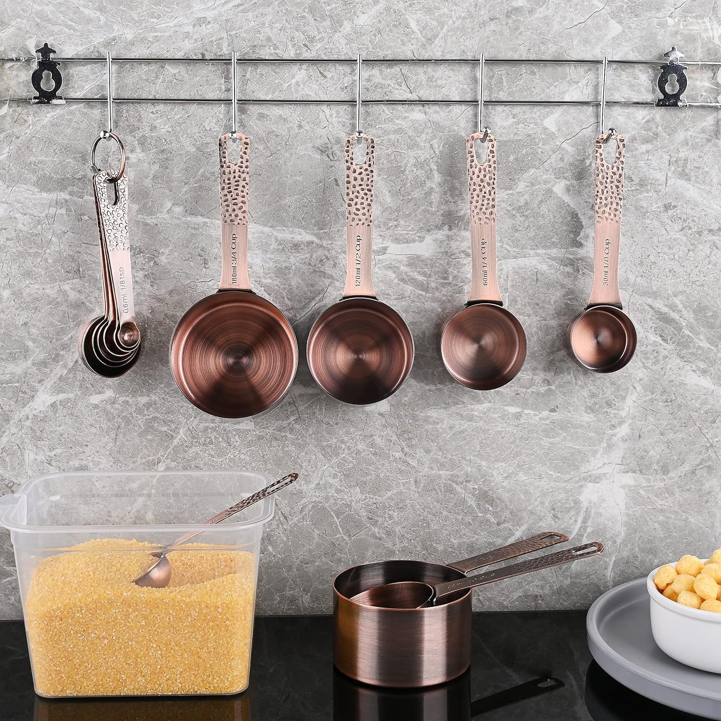 Smithcraft Copper Measuring Spoons Set, Stainless Steel, 6 Measurer Spoons (Copper-6spoons+1ring)