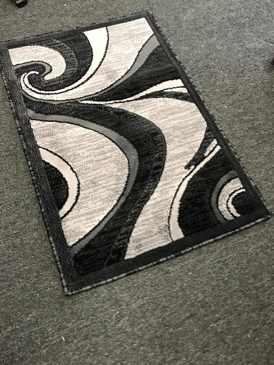 Modern Contemporary Door Mat Rug - Grey & Black Silver Design, 2 Feet X 3 Feet
