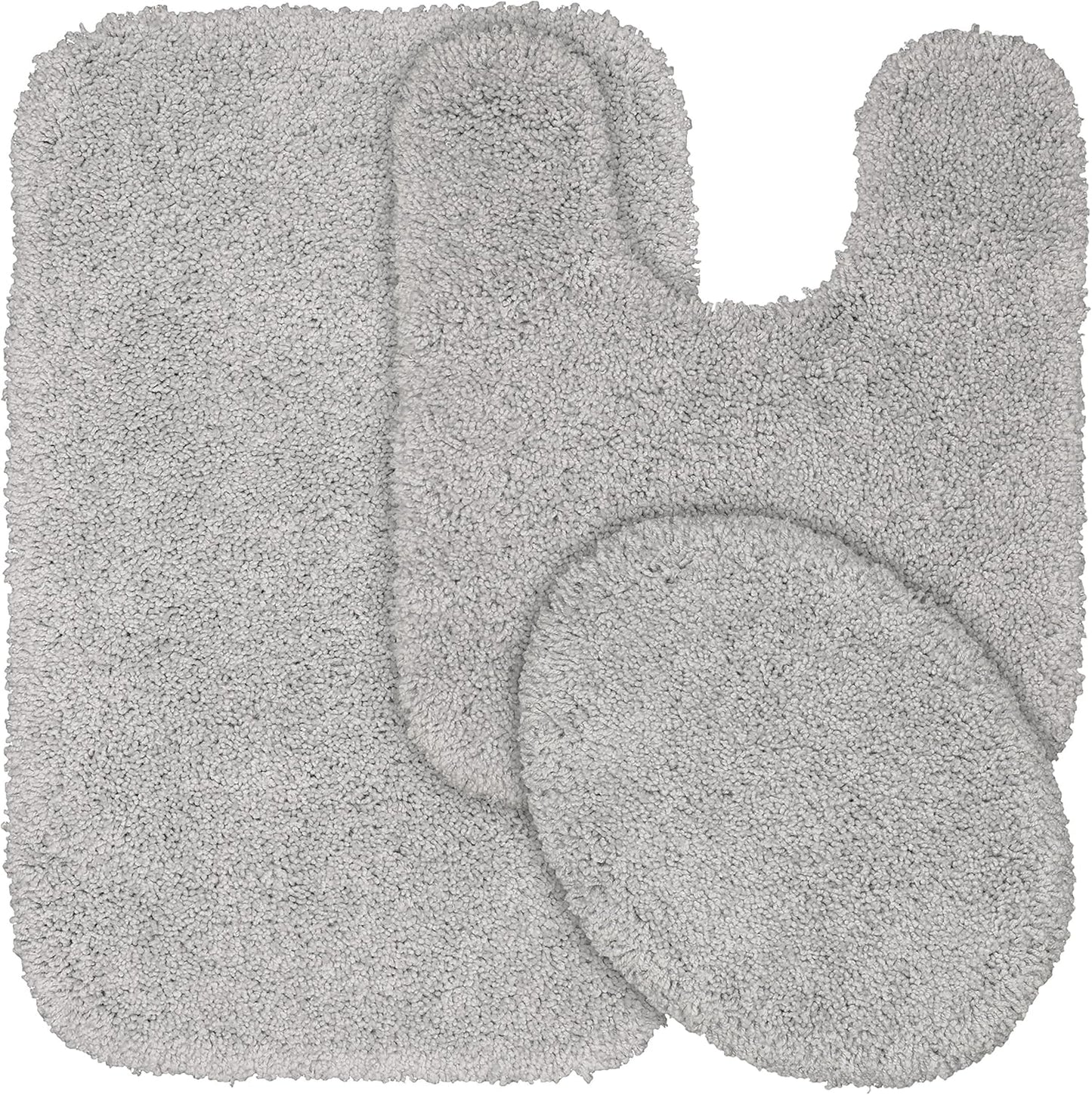 Garland Rug 3 Set Set Serendipity Platinum Gray Piece (Toilet Cover, Contour Rug, Bath Rug) Shaggy Nylon Washable