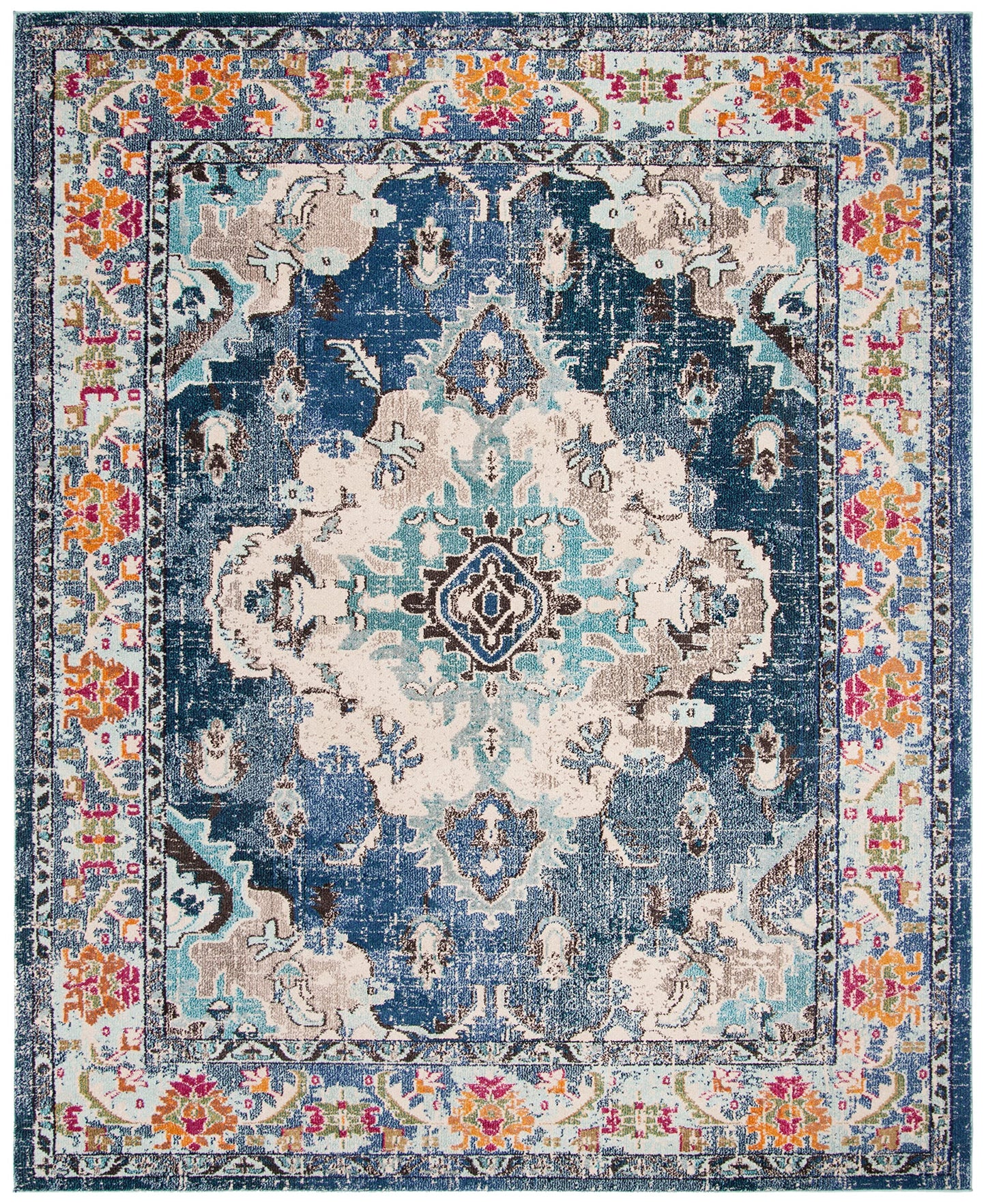 SAFAVIEH Monaco Collection Area Rug - 9' x 12', Navy & Light Blue, Non-Shedding & Easy to Clean, Distressed Medallion Design, Ideal for Living Room, Bedroom, Dining Space (MNC243N)