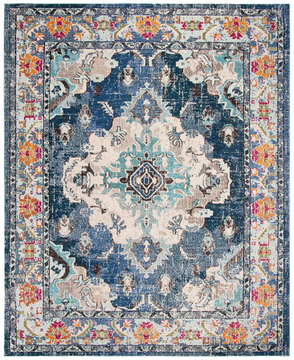 SAFAVIEH Monaco Collection Area Rug - 9' x 12', Navy & Light Blue, Non-Shedding & Easy to Clean, Distressed Medallion Design, Ideal for Living Room, Bedroom, Dining Space (MNC243N)