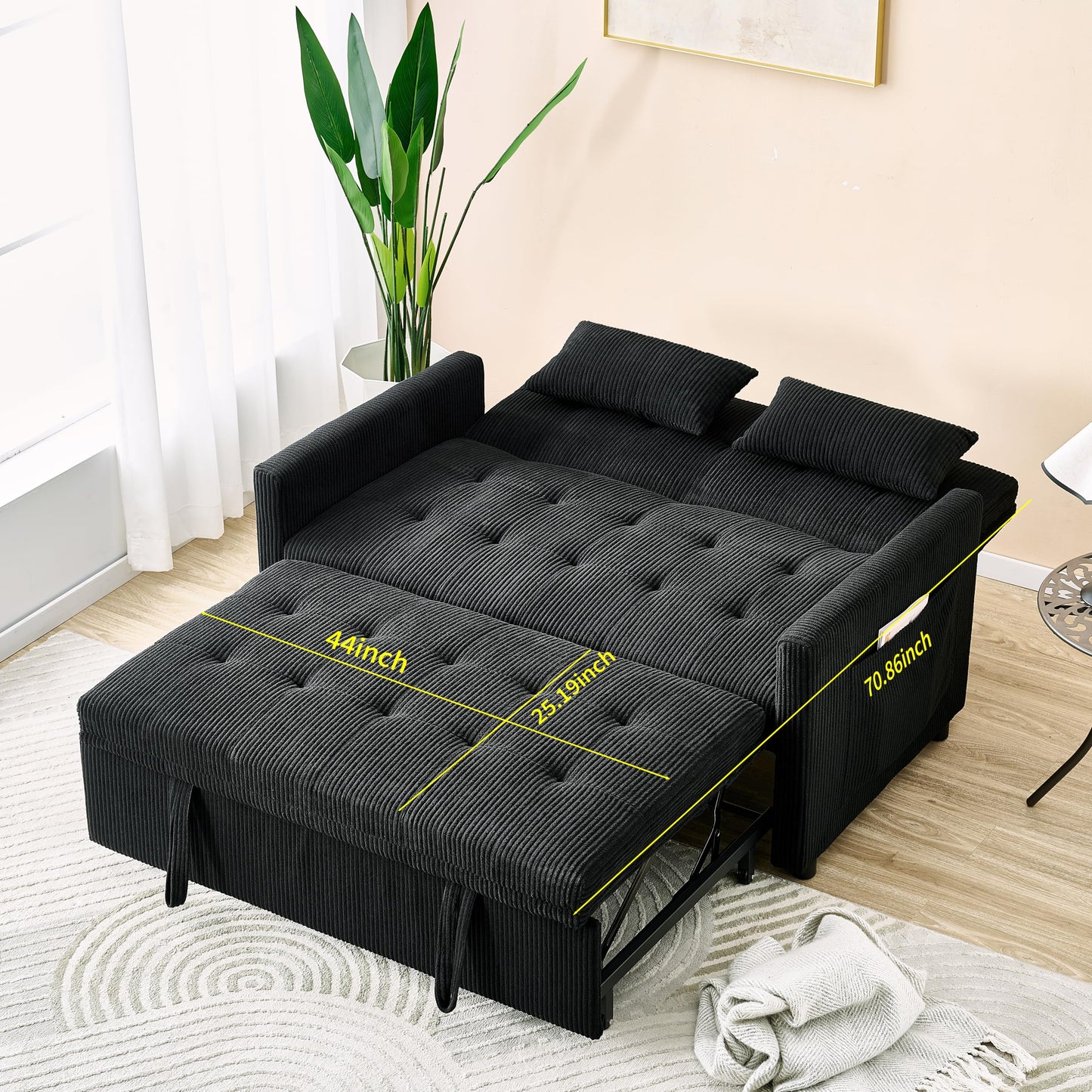 KEIKI 53" Small Sleeper Sofa Couch for Studios, Pull Out Loveseat Sofa Bed with Adjustable Backrest, USB Charging & Storage Pockets