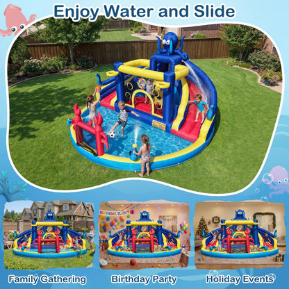TOAOB Inflatable Water Slide for Kids 3-12: Blow Up Backyard Water Park with 550W Blower- 8 in 1 Octopus-Themed with 2 Slides for Outdoor Birthday Party