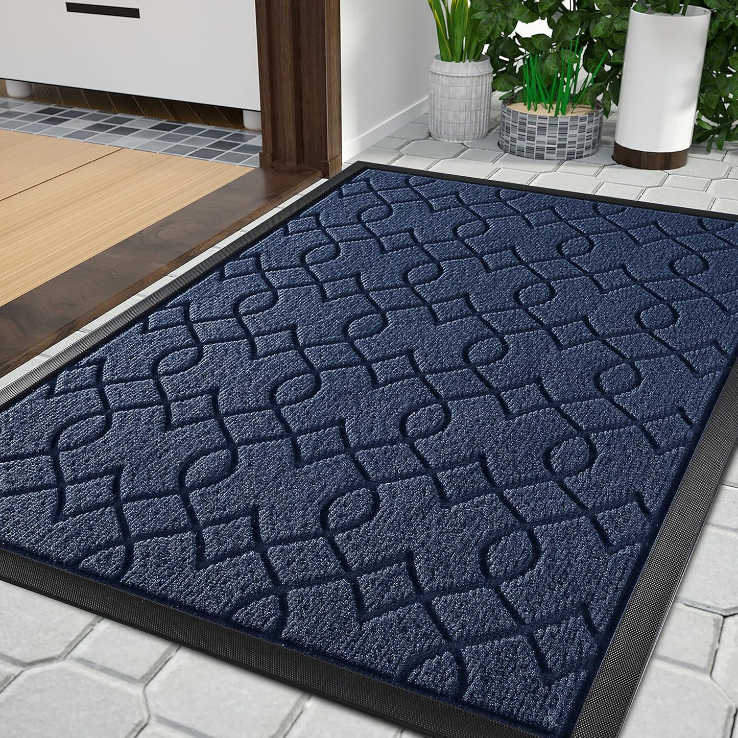 Yimobra Front Door Mats - Heavy Duty Water Absorbent Mud Resistant Easy Clean Entry Outdoor Indoor Rugs (Blue)