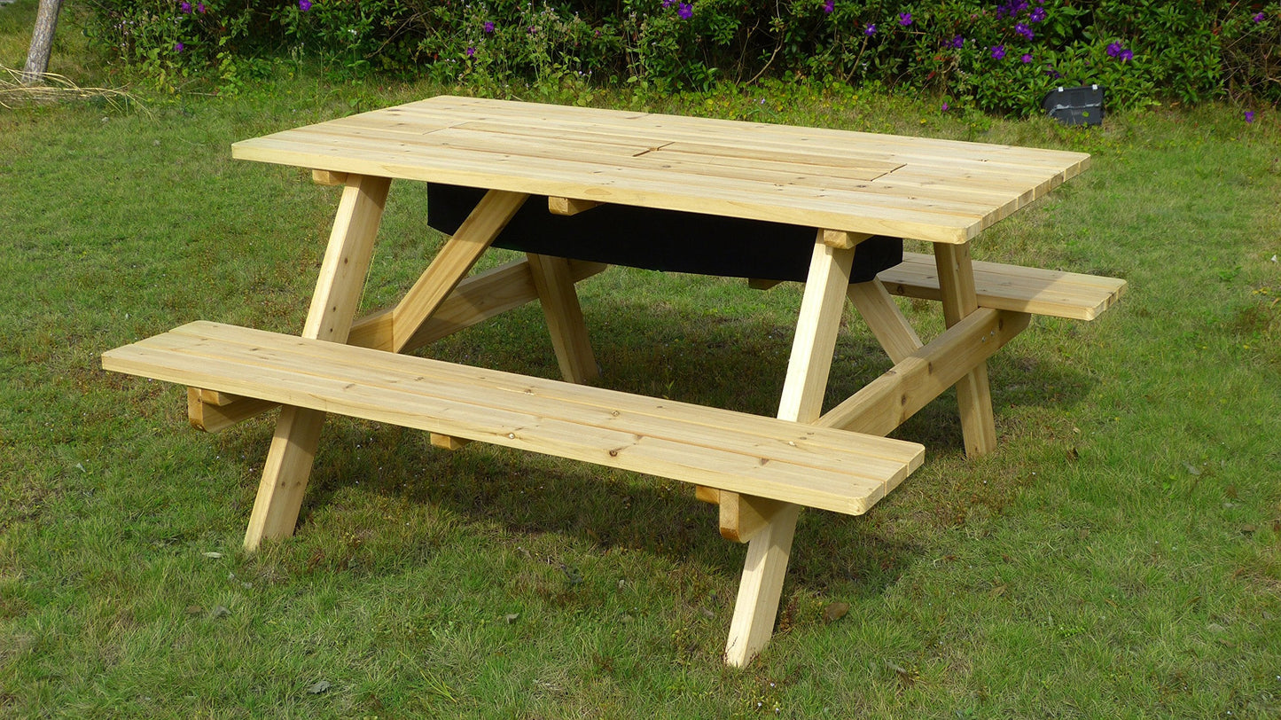 Merry Garden Cooler Wooden Picnic Table, Natural,Brown