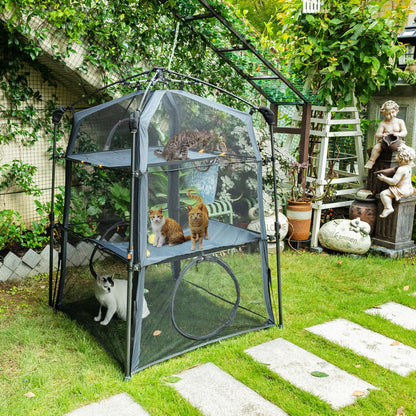 Itent Catabolism Enclosure Kitten and Catam.callback 3 Tier Cat Tower Tent - Indoor and Outdoor Catio, Portable and Foldable, 2 Doors Design; Cat Play Tunnel + Cube(Hold Way Units)