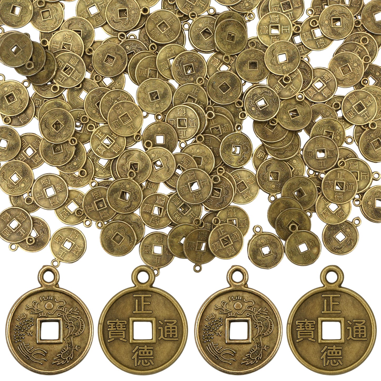 Bronze Chinese Coins – 190 PCS Ancient Antique Fashion Retro Jewelry Making Crafting Charms Findings Bulk for Bracelet Necklace Pendant Accessoires Lots Vintage Feng Shui Cash Arts Crafts Beading Tone