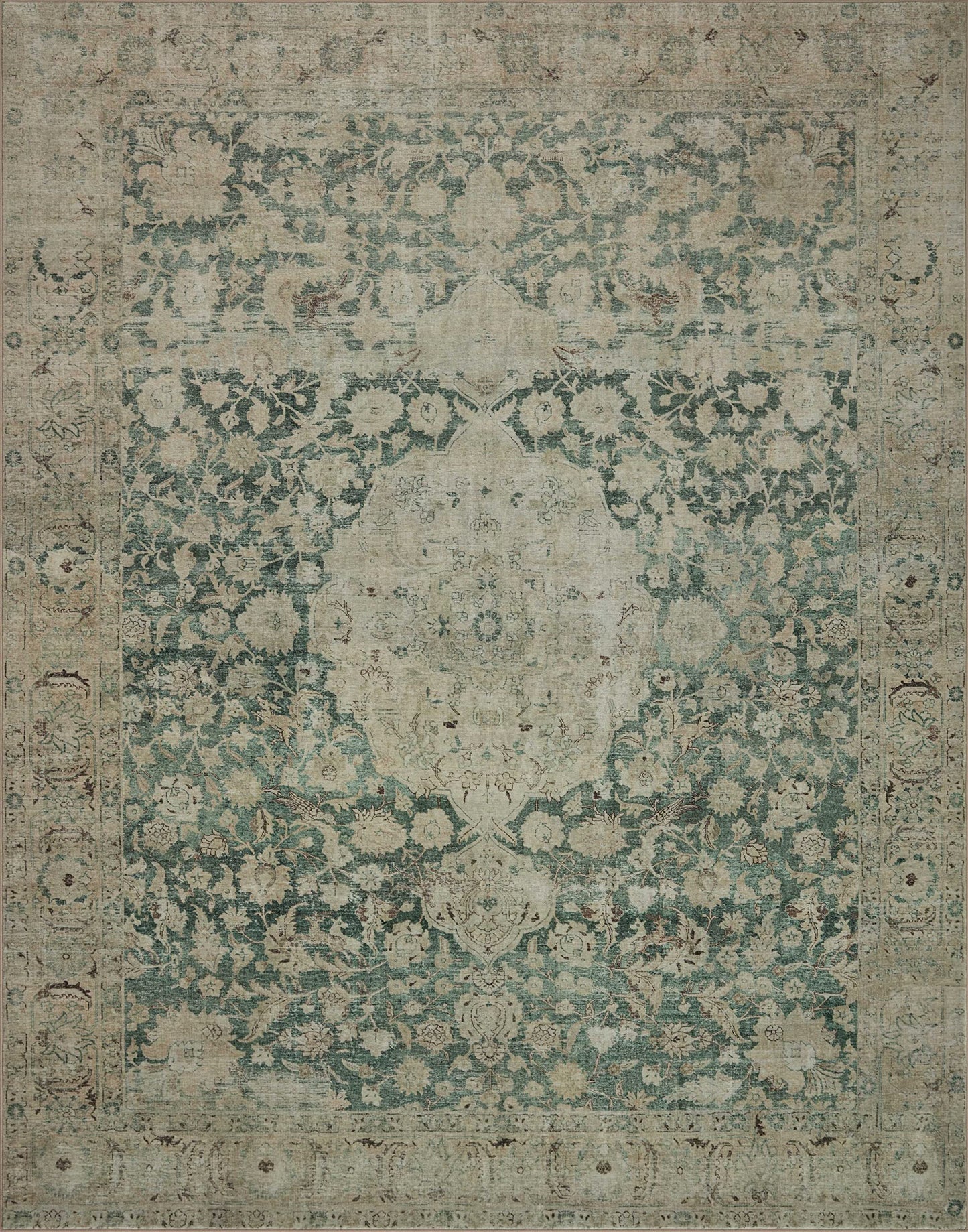Loloi Magnolia Home by Joanna Gaines Sinclair Collection SIN-05 Jade/Sand 8'-6" x 11'-6", .25" Pile Height, Machine Washable, Area Rug