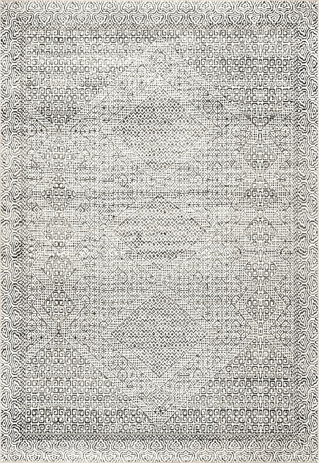 nuLOOM Abstract Tribal Accent Rug, 2' x 3', Grey, Machine Washable Rectangular Rug