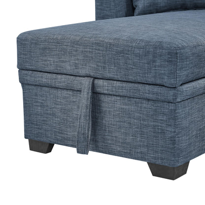 Ball & Cast 85" Convertible Sleeper Sofa Bed,Small Corner Sofa Sectional Couches for Living Room,Upholstered L Shaped Pull Out Couch Bed with Reversible Storage Chaise,Blue