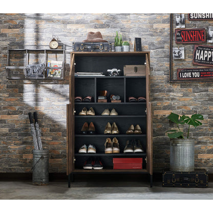 HOMES: Inside + Out Charles Rustic Entryway Shoes Cabinet with 4 Enclosed Shelves, 3 Storage Cubbies and 3 Adjustable Panels, Reclaimed Oak