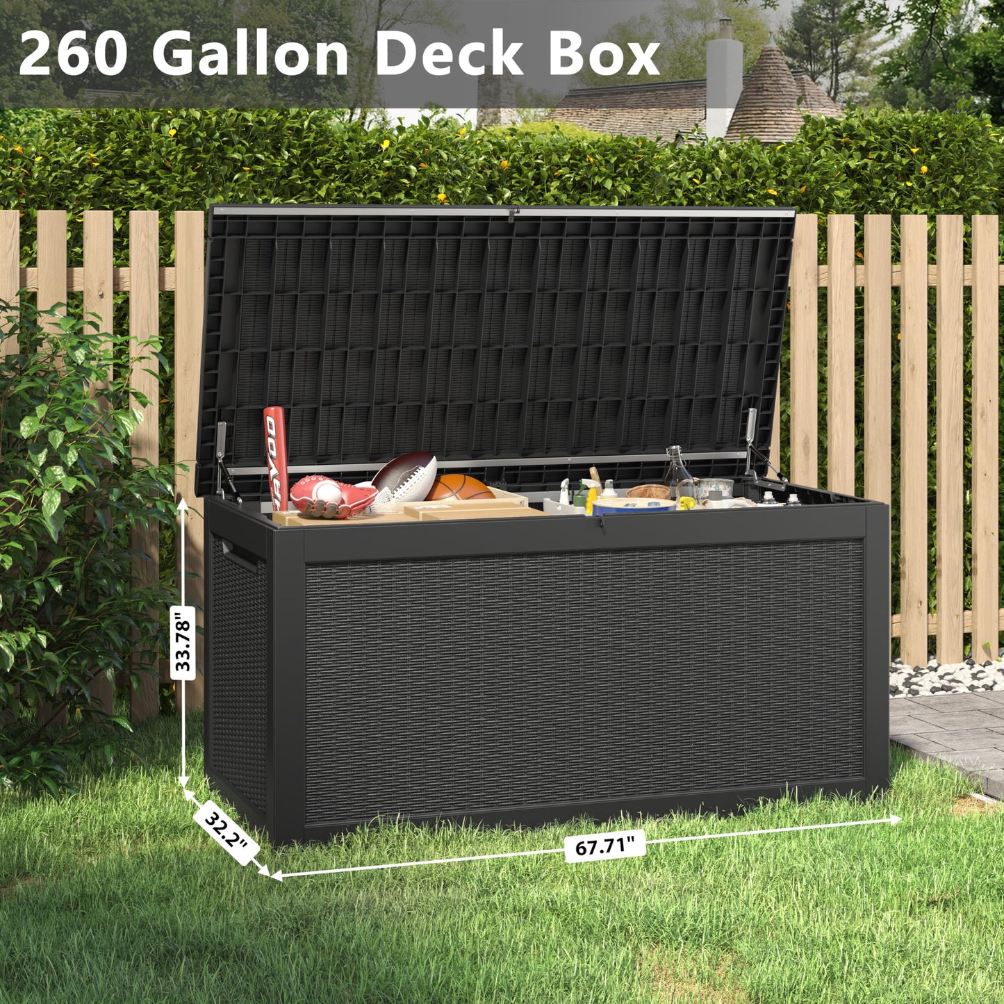 Bifanuo Outdoor Storage Box, 260 Gallon Deck Boxes Waterproof, Resin Storage Cabinet Multi Functional Storage Bench For Gardening Tools, Pool Supplies, Patio Furniture, Lockable