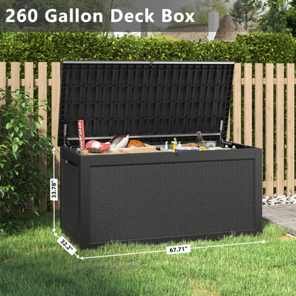 Bifanuo Outdoor Storage Box, 260 Gallon Deck Boxes Waterproof, Resin Storage Cabinet Multi Functional Storage Bench For Gardening Tools, Pool Supplies, Patio Furniture, Lockable