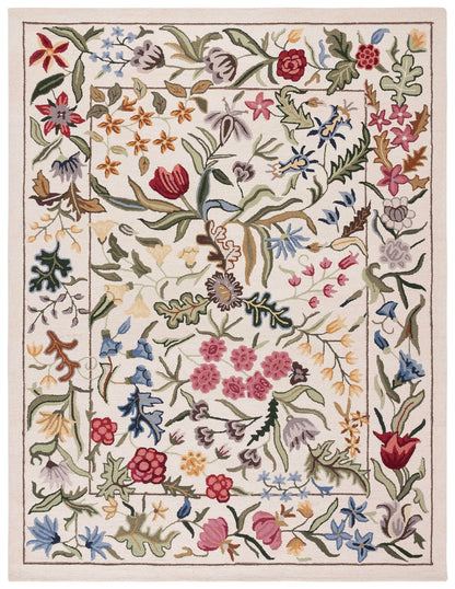 SAFAVIEH Chelsea Collection Area Rug - 9' x 12', Ivory & Green, Handmade French Country Wool, Floral Design, Ideal for Living Room, Bedroom, Dining Room (HK335A-9)