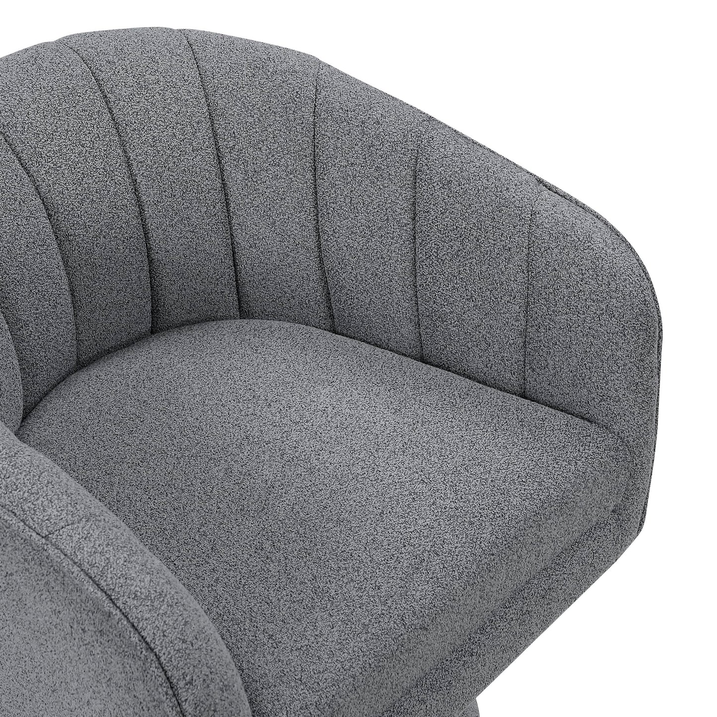 Lexicon Swivel Accent Chair, Boucle Fabric Upholstered Barrel Chair, Channel Stitched Details, Hidden Metal Swivel Seating for Living Room/Office/Apartment, Dark Gray