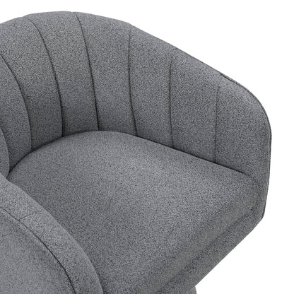 Lexicon Swivel Accent Chair, Boucle Fabric Upholstered Barrel Chair, Channel Stitched Details, Hidden Metal Swivel Seating for Living Room/Office/Apartment, Dark Gray
