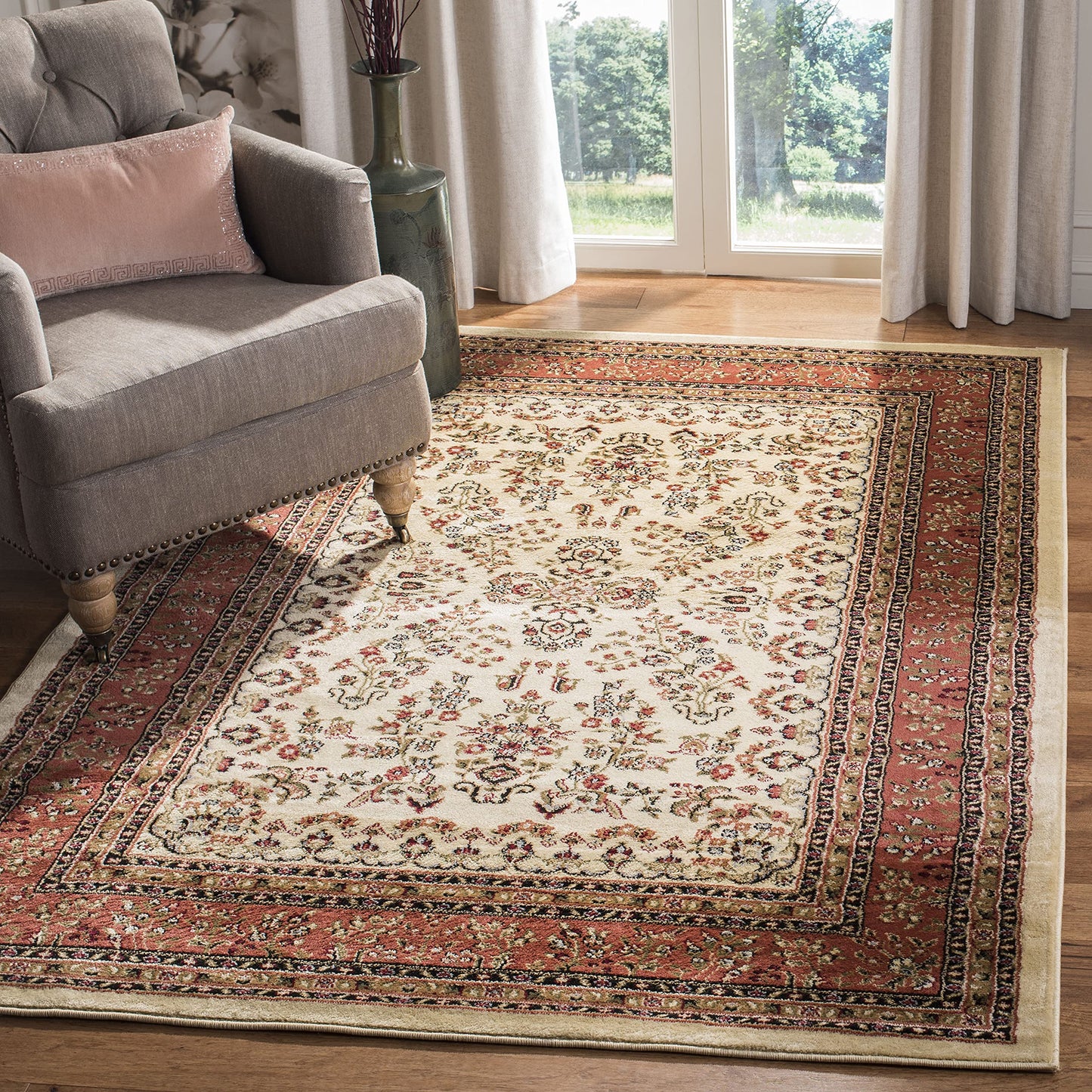 SAFAVIEH Area Rug 8x11 - Lyndhurst Collection - Large - Ivory & Rust, Traditional Oriental Design, Non-Shedding & Easy to Clean, Ideal for Living Room, Bedroom, Dining Space (LNH331R)