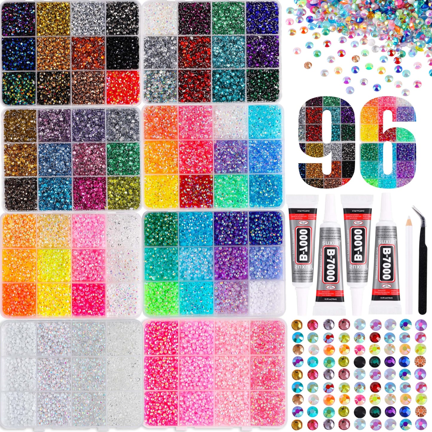 LERBOU 60000PCS Bedazzling Kit with 8 Boxes, 3mm Flatback Resin Rhinestones, Sparkling Gems Set for Nail Art, Crafts, Clothing, Fabric, Phone Case, Tumbler, Shoes & DIY Decoration