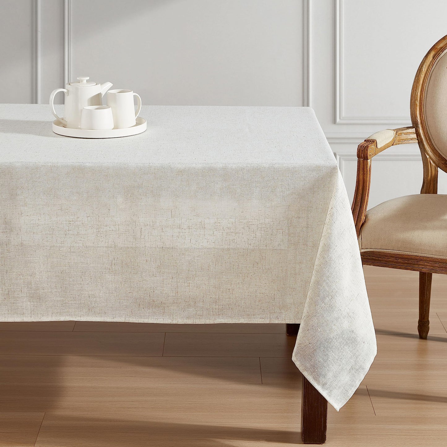 Laura Ashley Dothan Luxury Linen Blend Tablecloth for Formal Dining, Holiday, Wedding or Party, 60" x 120", Taupe