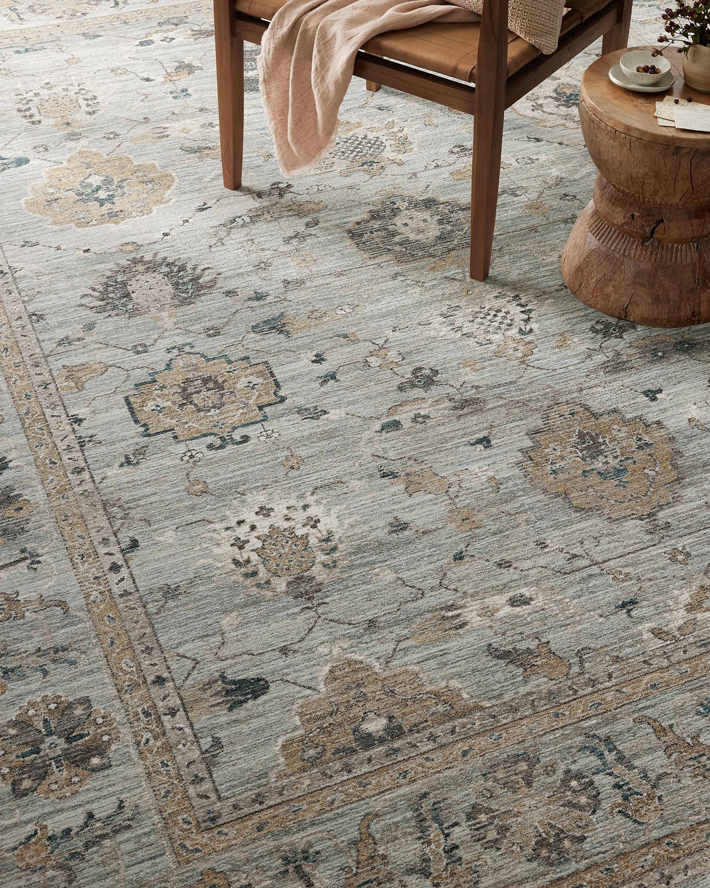 Loloi Magnolia Home by Joanna Gaines Millie Collection MIE-02 Sky/Gold 7'-10" x 10', .25" Pile Height, Area Rug