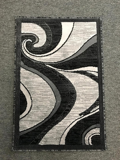 Modern Contemporary Door Mat Rug - Grey & Black Silver Design, 2 Feet X 3 Feet