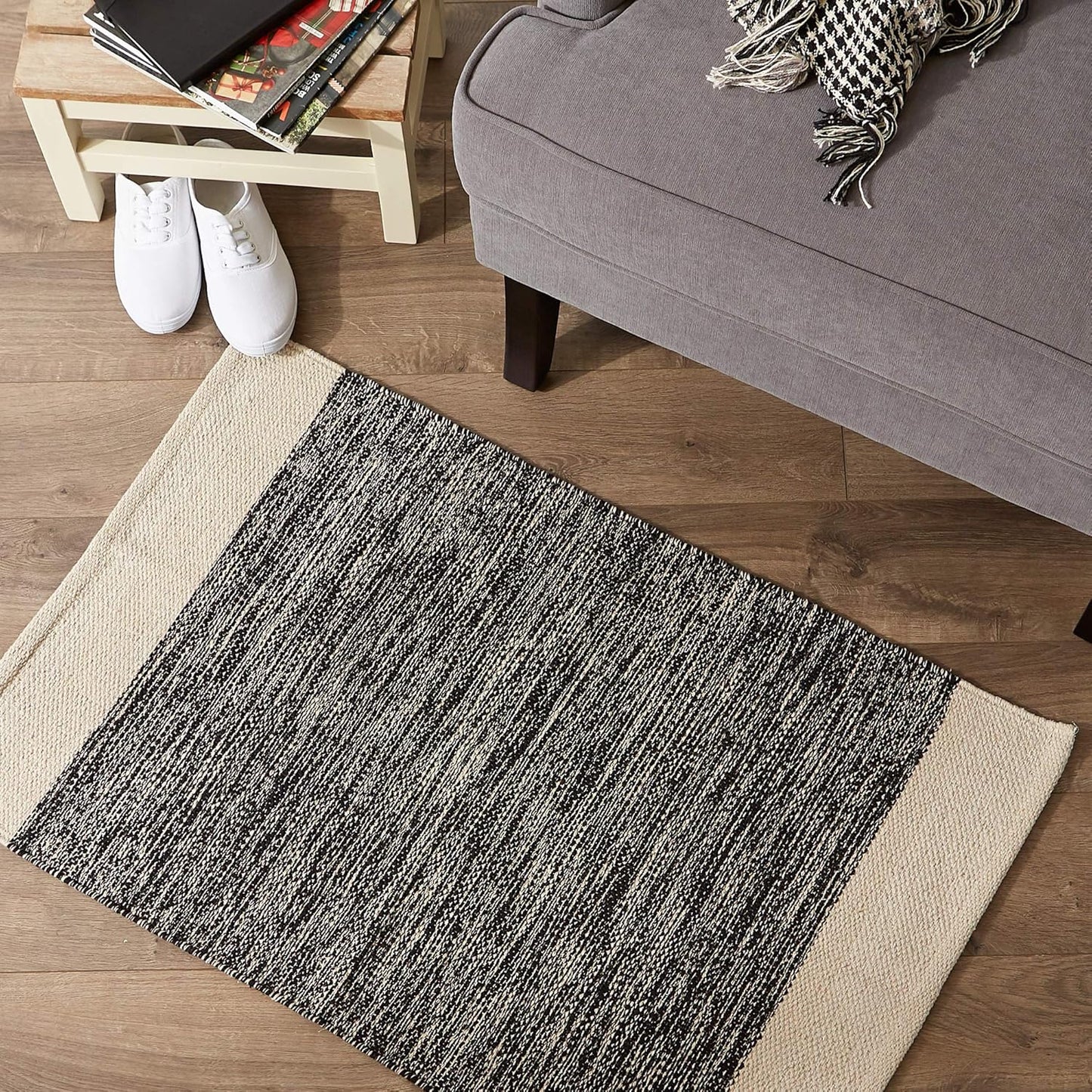 DII Woven Rugs Collection 2x3', Hand-Loomed with Black Border