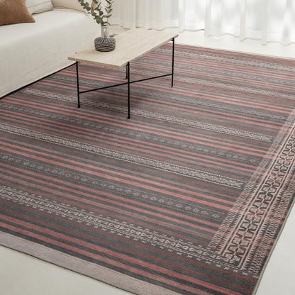 KNOTTING MATTERS Vibe Stripe 10’ x 14’ Area Rug – Sand, Charcoal & Clay Heritage Flatweave, Low-Pile – Easy Clean Area Rug – Perfect for Living Room, Dining Room, Bedroom – Pet & Kid Friendly