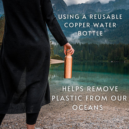 Kosdeg Copper Water Bottle - 34 Oz Extra Large - A Hammered Ayurvedic Pure Copper Vessel For Drinking - Drink More Water, Lower Your Sugar Intake And Enjoy The Health Benefits Immediately