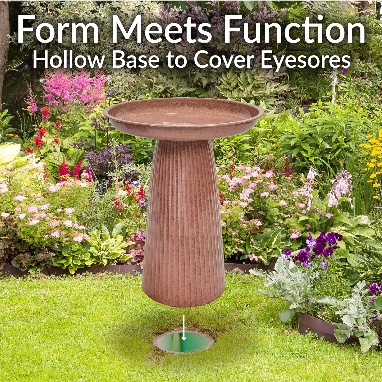 Sunnydaze Gleeful Garden 23" Iron Pedestal Bird Bath for Outside - Modern Shallow Basin Birdbath for Outdoors with UV-Protected Rust-Resistant Finish for Patio, Garden, Yard Decor - Canyon Clay Glaze