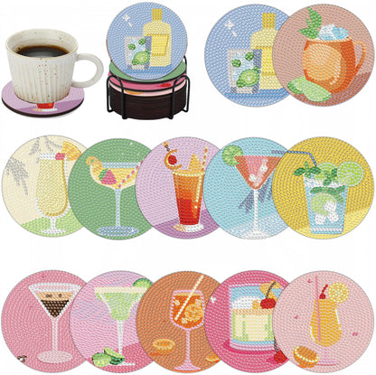 Bulerrylulu 6 Pcs Diamond Painting Coasters Kits with Holder,Diamond Art Coasters Set for Drinks Coffee Table, Gem Painting kit for Beginners Adults DIY Art Craft Gifts Home Decors (12pcs Cocktail)